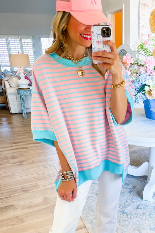 Stripe Colorblock Drop Sleeve Loose Top