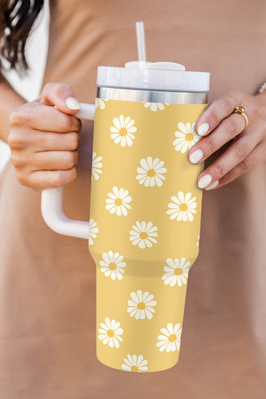 Yellow Daisy Print Handle Stainless Steel Portable 40oz