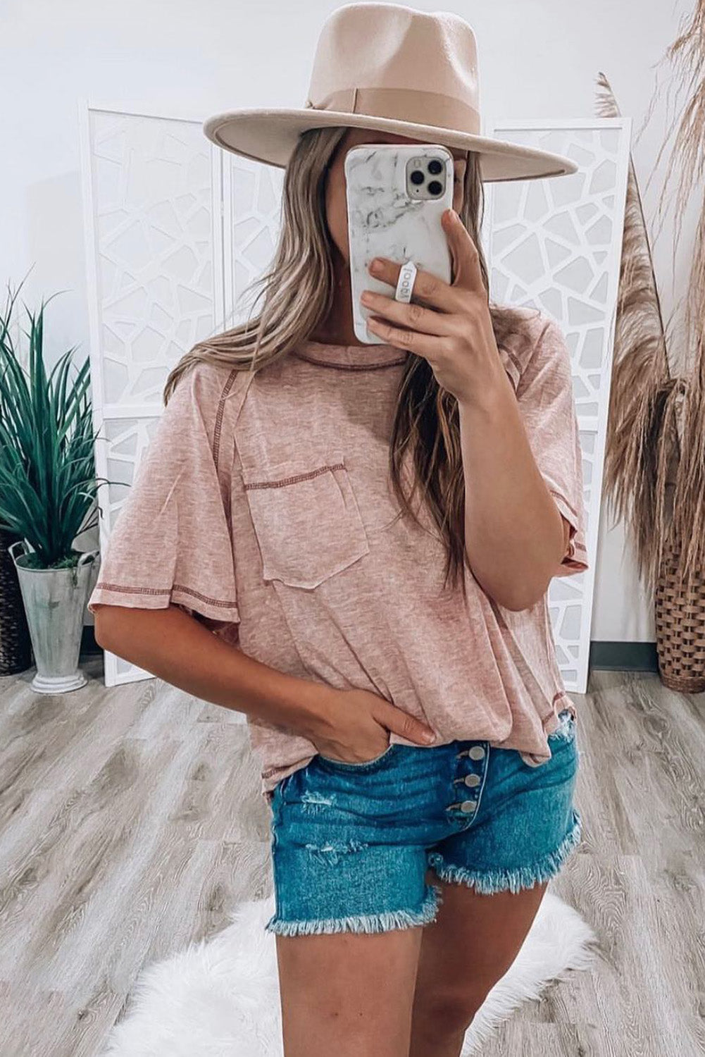 Exposed Seam Loose Fit T Shirt (Dusty Pink or White)