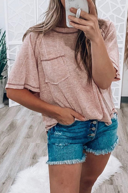 Exposed Seam Loose Fit T Shirt (Dusty Pink or White)
