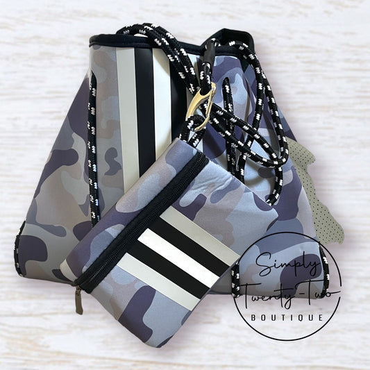 Neoprene Tote Bag In Blue/Gray Camo