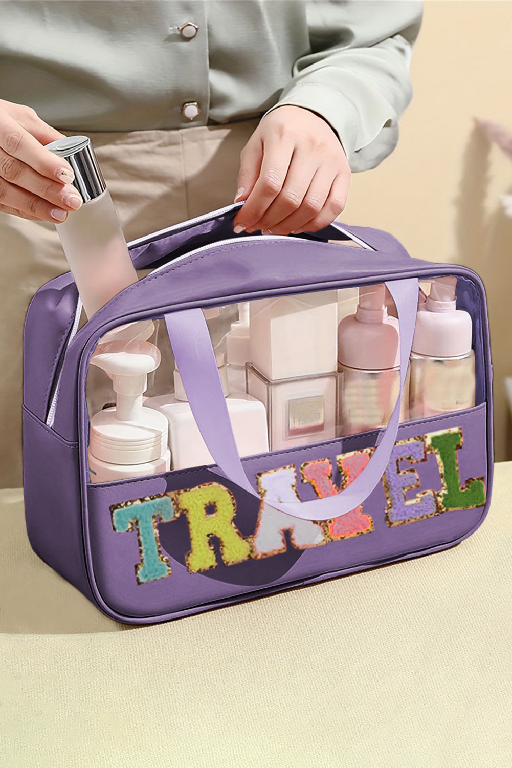 TRAVEL Chenille Letter Clear Bag (Color Options)