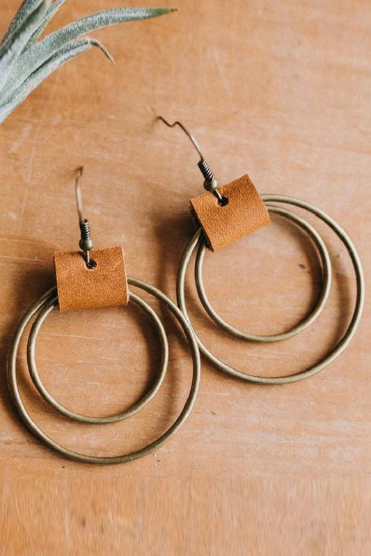 Gold Leather Hoop Earrings