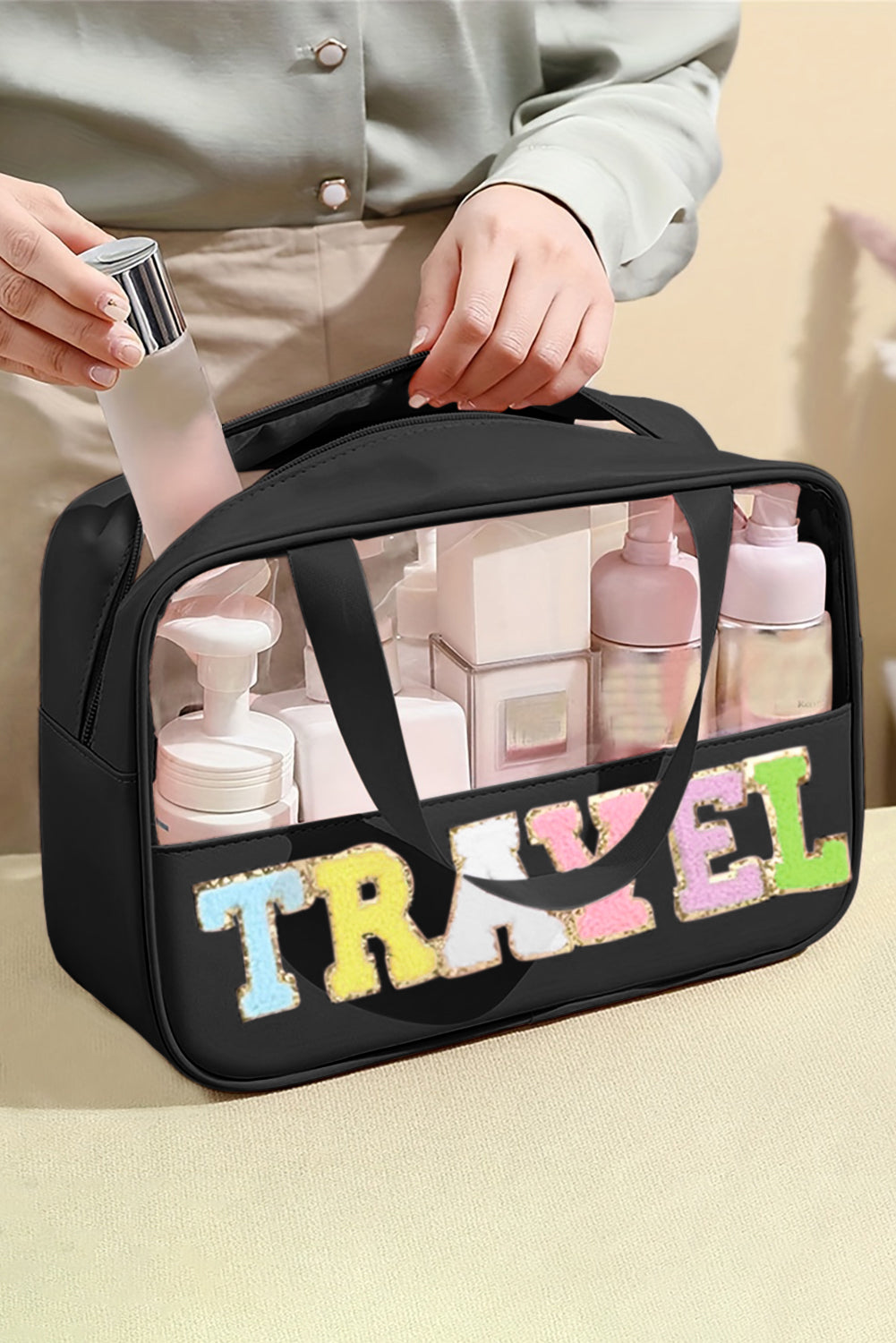 TRAVEL Chenille Letter Clear Bag (Color Options)