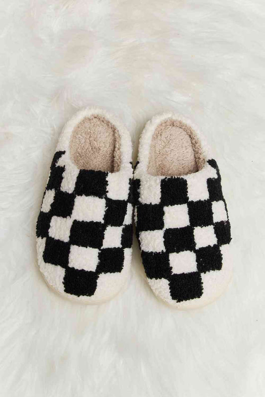 Melody Checkered Print Plush Slide Slippers (Color Options)