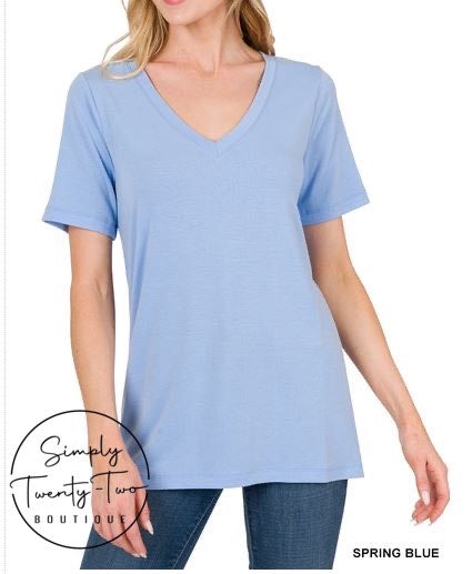 Basic Short Sleeve V-Neck- Spring Blue