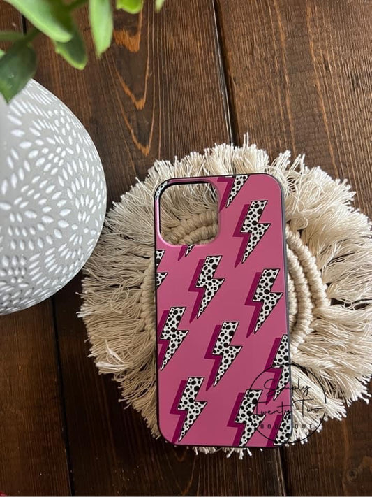 Pink Dotted Lightening Bolt iPhone Case
