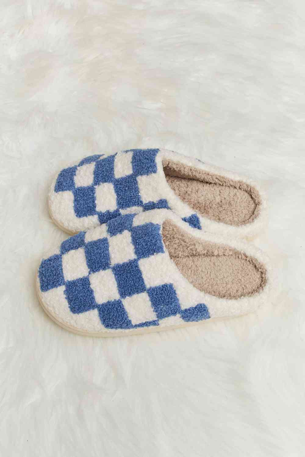 Melody Checkered Print Plush Slide Slippers (Color Options)