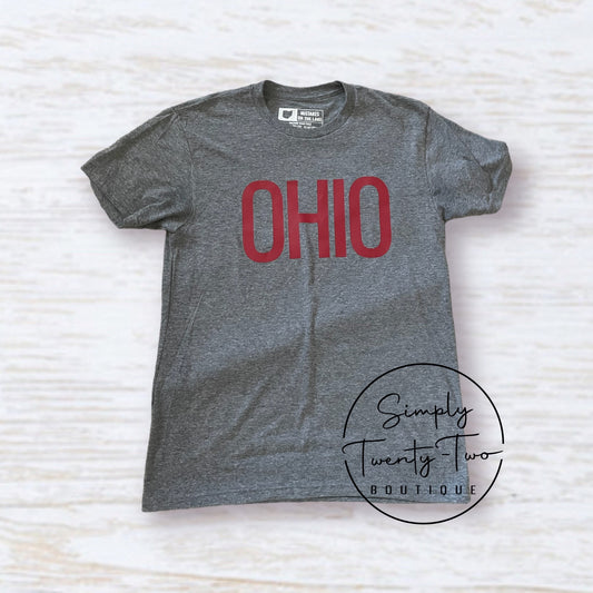 *UNISEX* Block Ohio Tee - RED & GREY