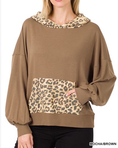 SOFT LIGHT WEIGHT LEOPARD HOODIE- MOCHA/BROWN